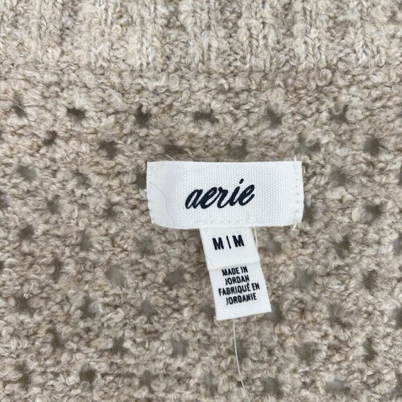 Aerie Oversized V-Neck Knit Sweater Size M Eyelet Beige NWT Beach Boho - Picture 6 of 11